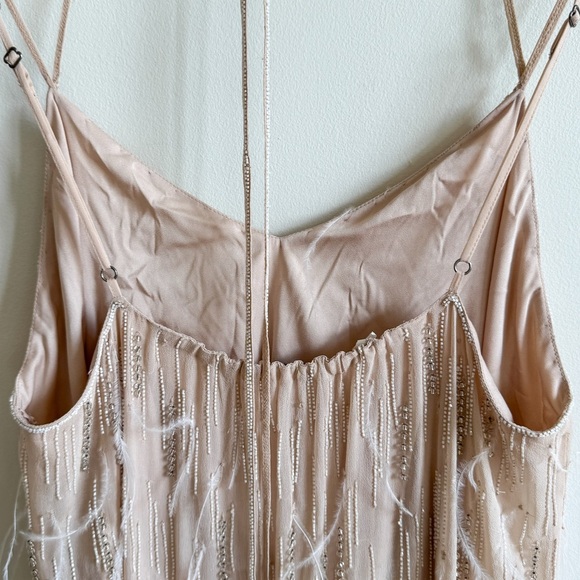 HAUTE HIPPIE • Winds of Change Beaded Feather Silk Slip Dress in Buff - Picture 9 of 15